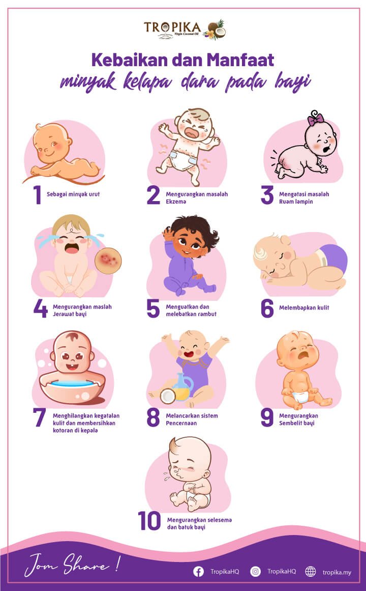 Kebaikan dan Manfaat Minyak Kelapa Dara Pada Bayi